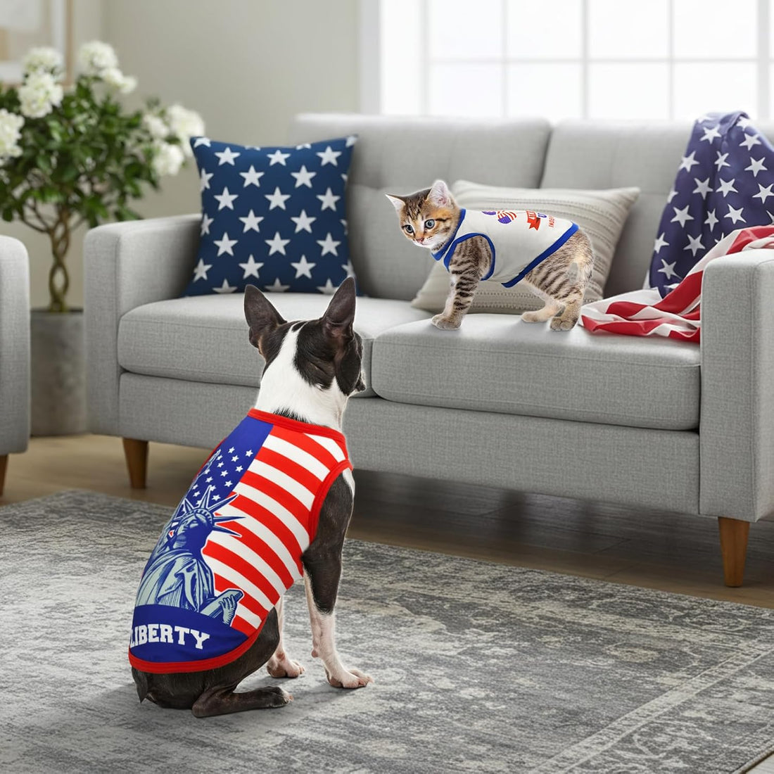 LyssKMK 4-Pack Patriotic Dog Tank Tops 4th of July Sleeveless Shirts