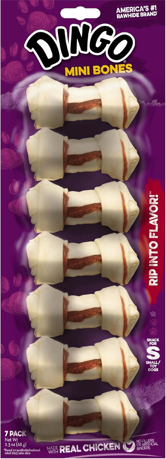 Dingo Mini Bone Rawhide Dog Treat For Small Dogs, 7 Count