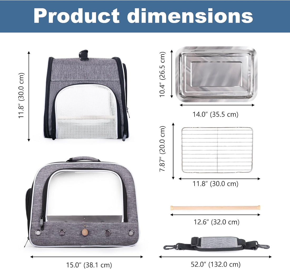 Bird Transport Carrier for Large Bird with Perch Stand Tray and Grate