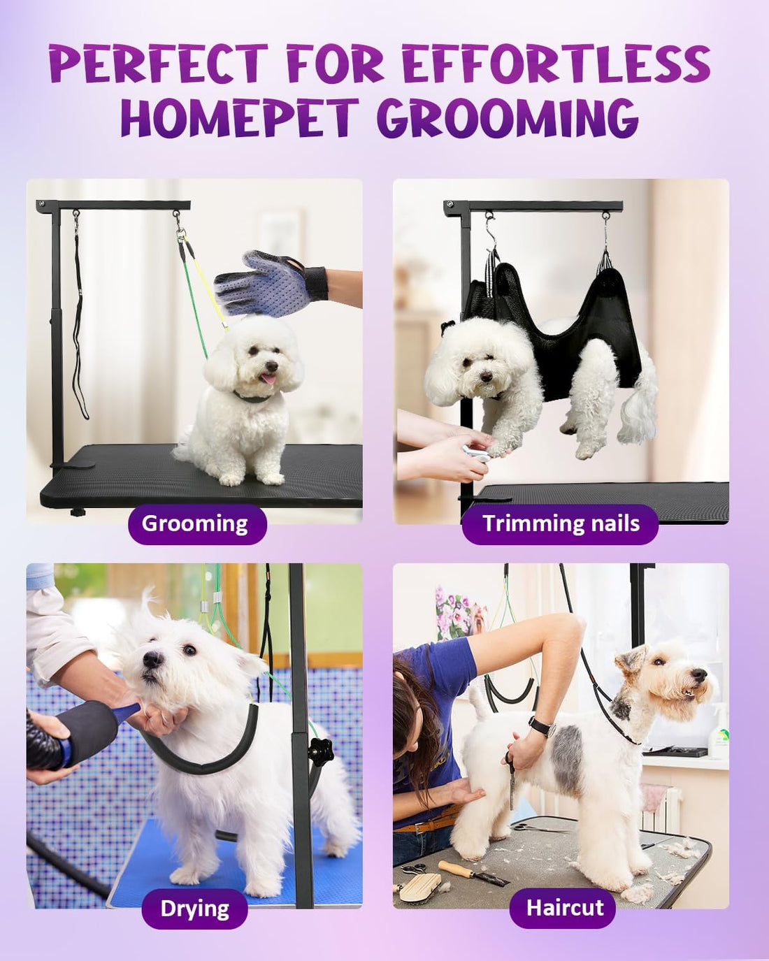 Adjustable Dog Grooming Arm with Clamp Dog Grooming Hammock and Loop