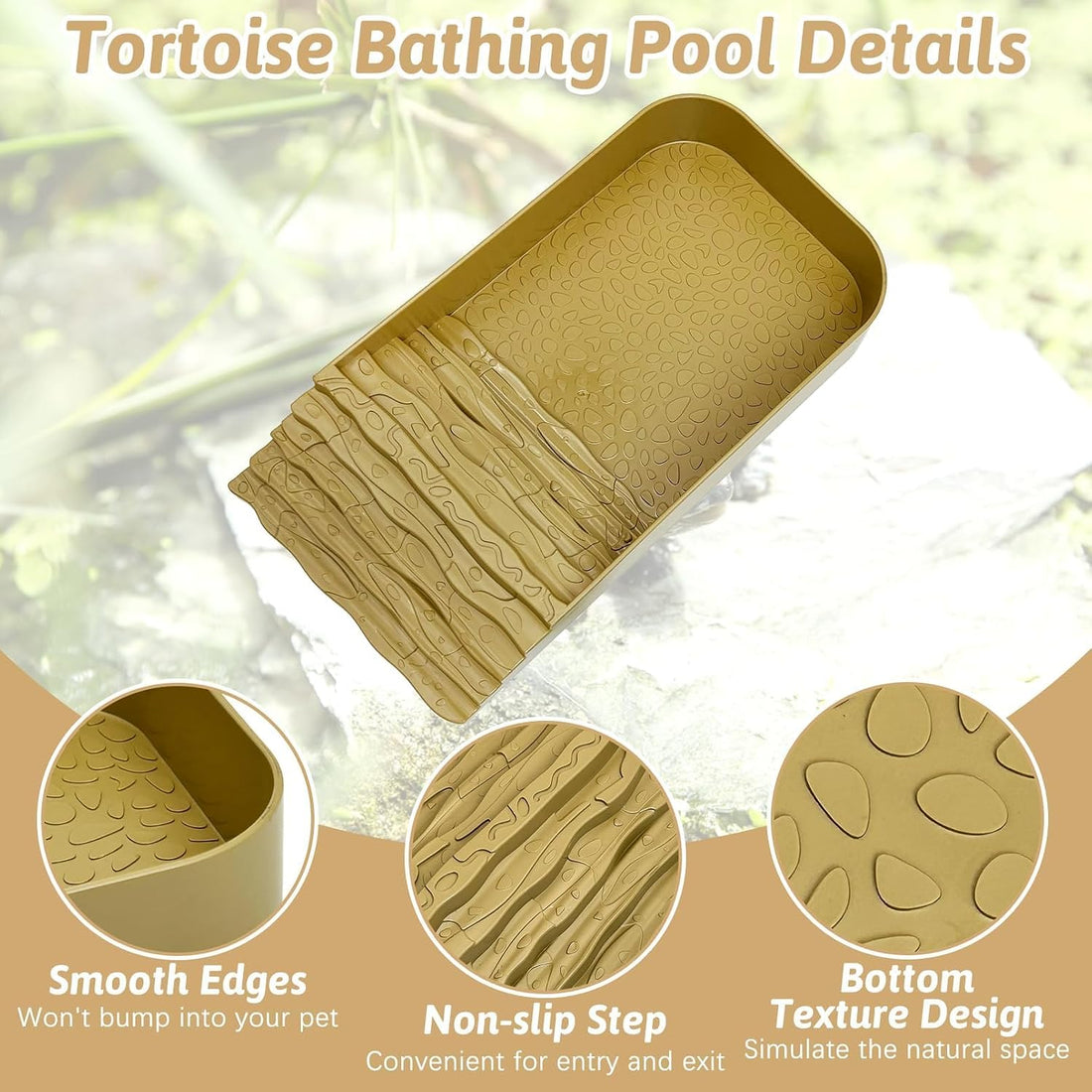 PINVNBY Reptile Bathing Pool Plastic Tortoise Food Dish with Ramp