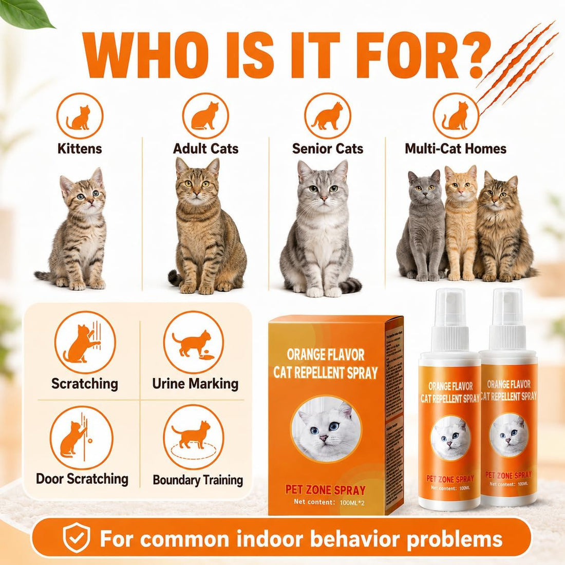 Cat Deterrent & Repellent Spray Anti-Scratch Training Aid 2 Pcs