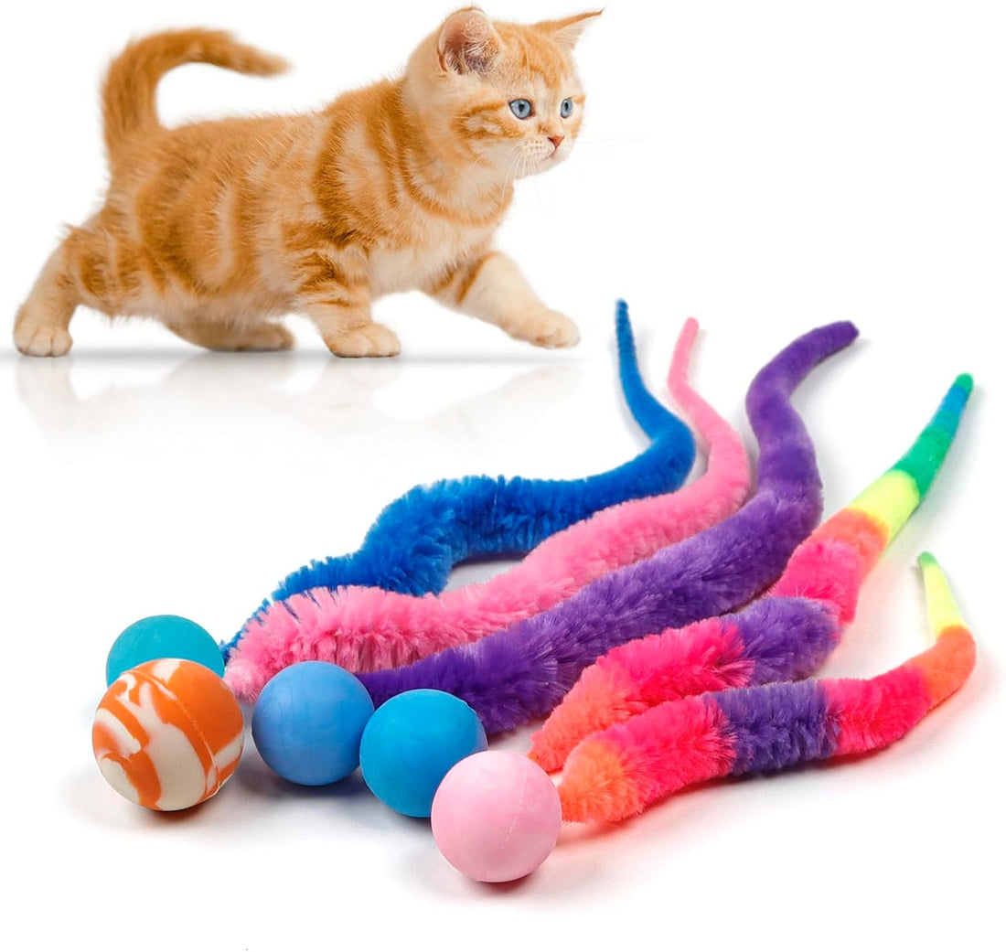 SHENGSEN Bouncy Ball with Tail Cat Toys-5 Packs