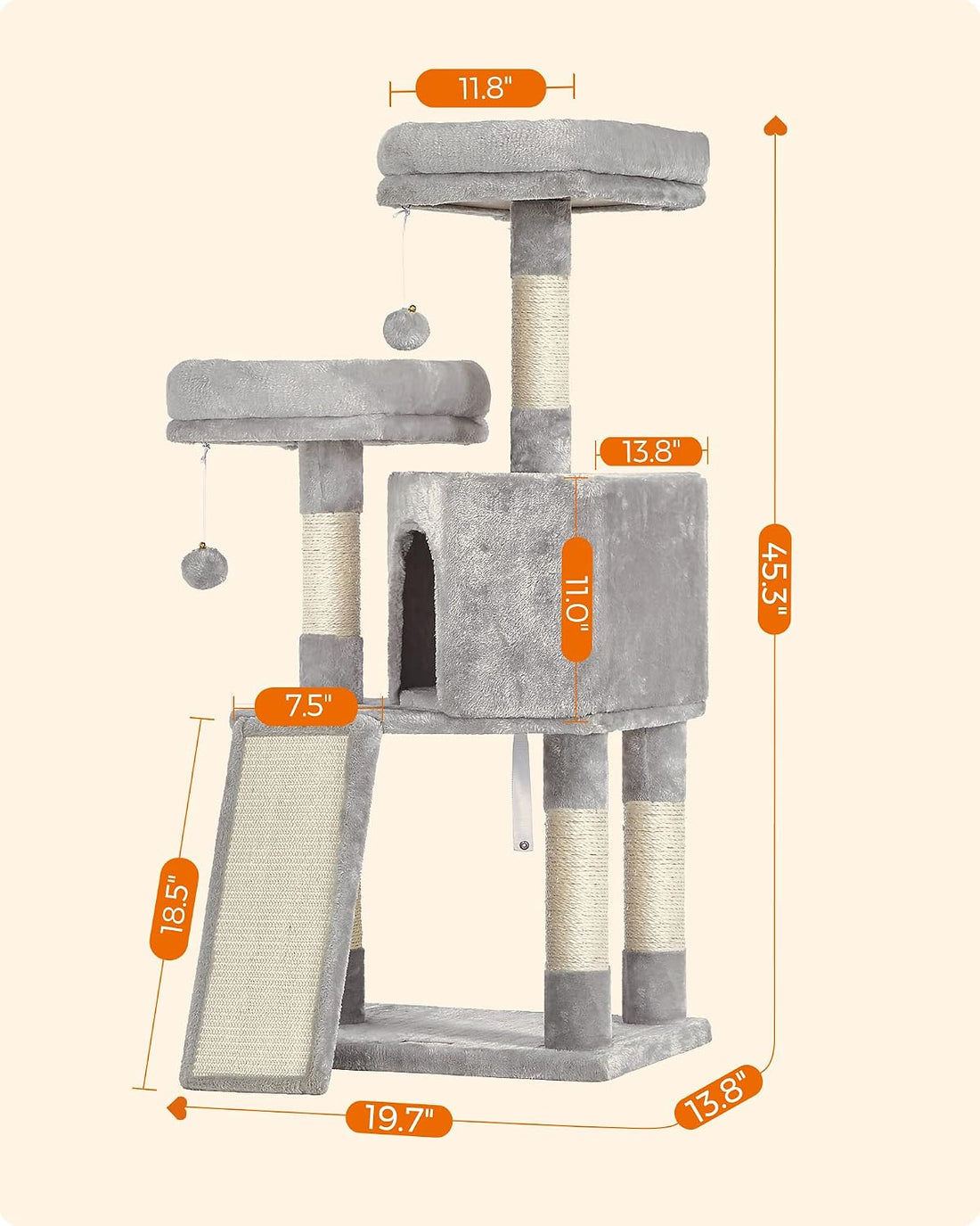 Feandrea Cat Tree, 45.3-Inch Cat Tower