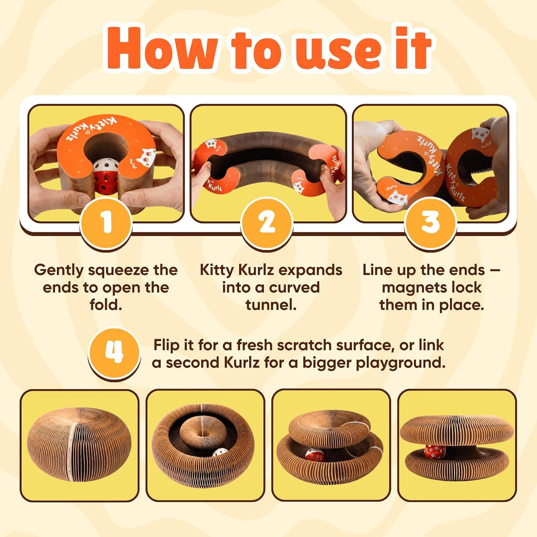KITTY KURLZ Interactive Cat Toy & Cardboard Cat Scratcher