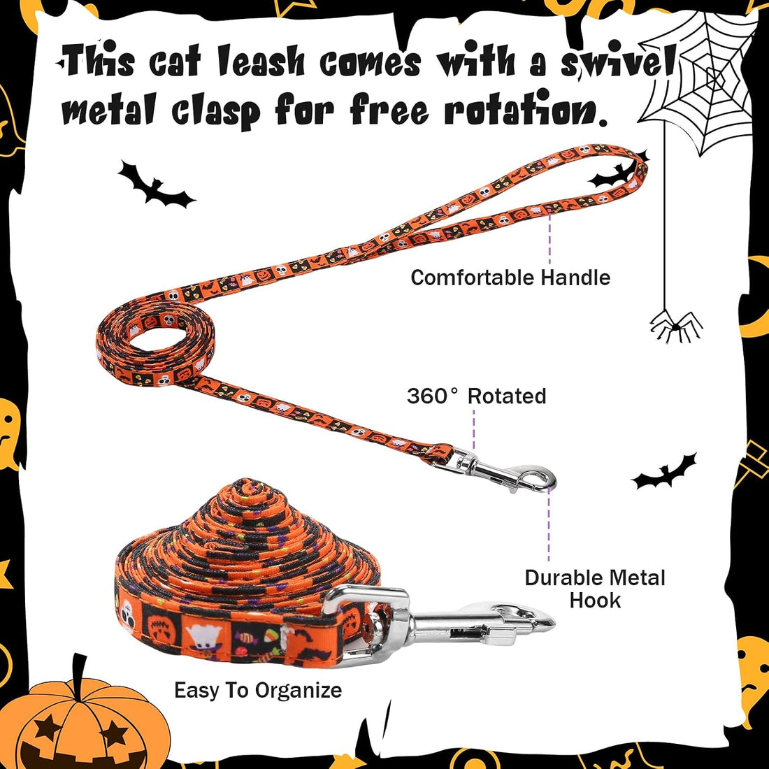2 Pack Halloween Cat Harness and Leash Breakaway Cat Collars with Bow