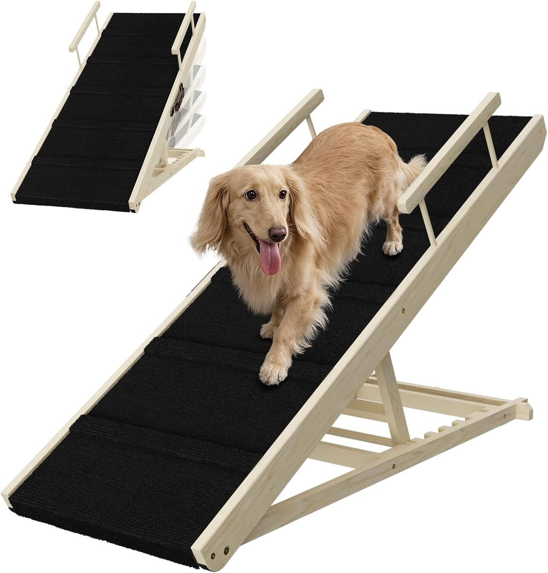 whiffee 60" Dog Ramp for Bed & Couch with Top Rest Platform & Wheels