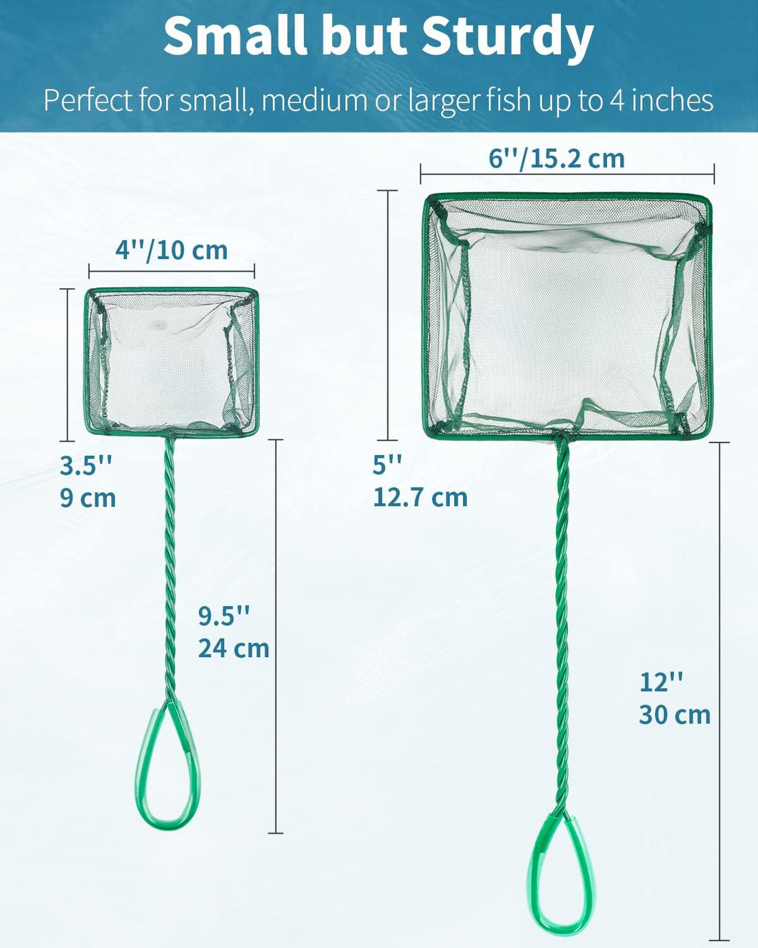 Pawfly Aquarium Fish Net with Braided Metal Handle Square Net
