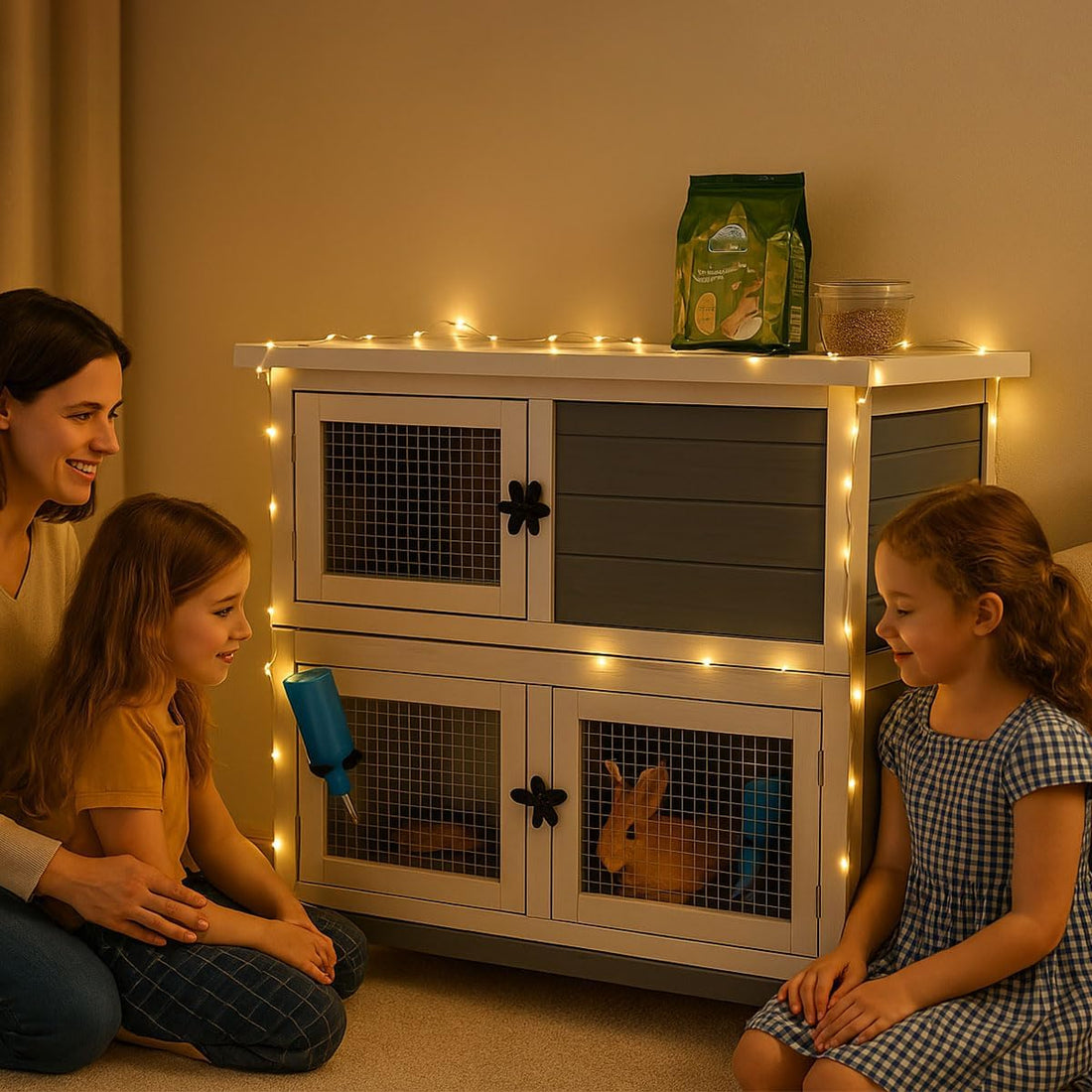 2 Story Solid Wood Rabbit/Bunny Hutch with 2 Large Main Rooms