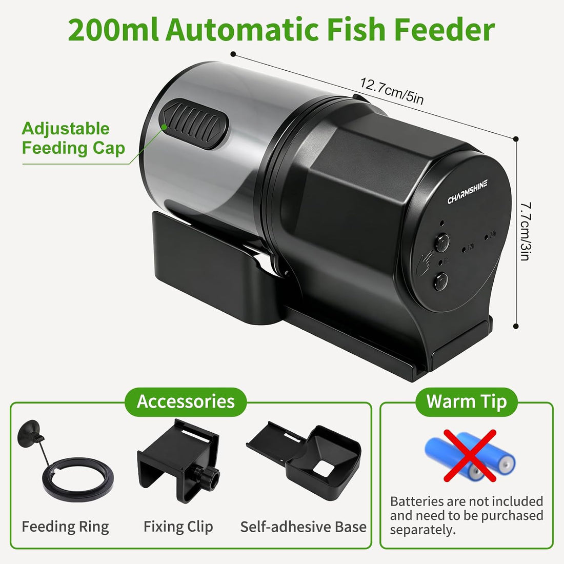 Automatic Fish Feeder for Aquarium One-Touch Easy Setup with 8/12/24