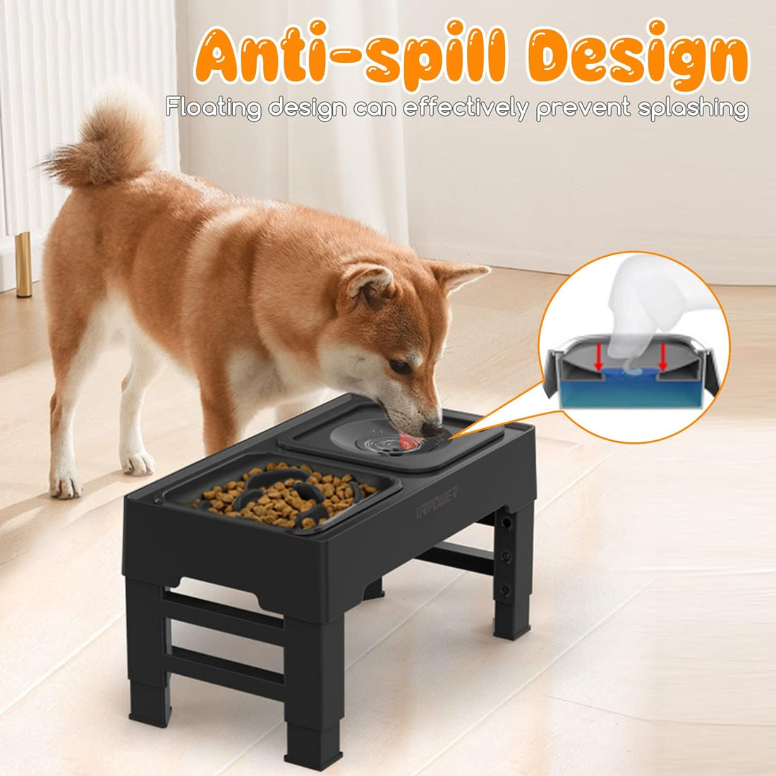 URPOWER 2-in-1 Elevated Slow Feeder Dog Bowls with No-Spill Water Bowl