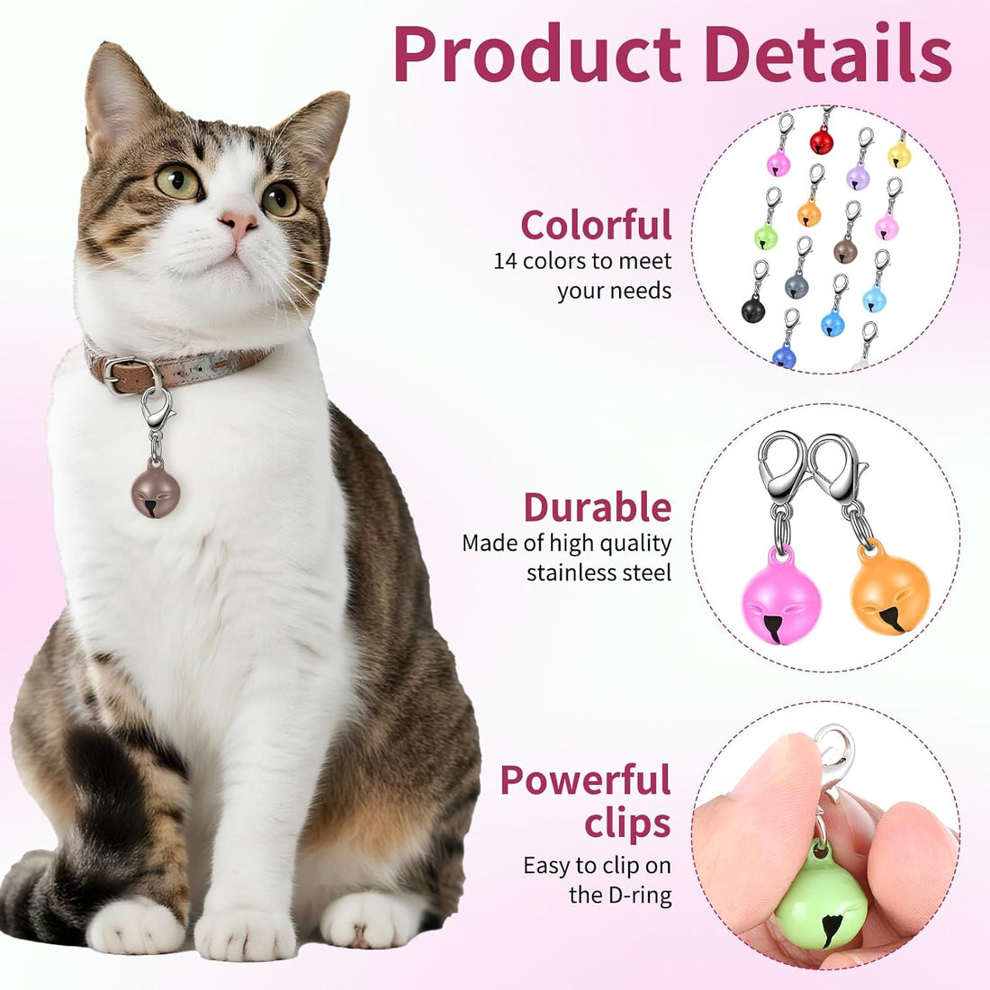 Larrel 14 Pcs Pet Bell, Small Dog Collar Bell with Key Rings Clasps