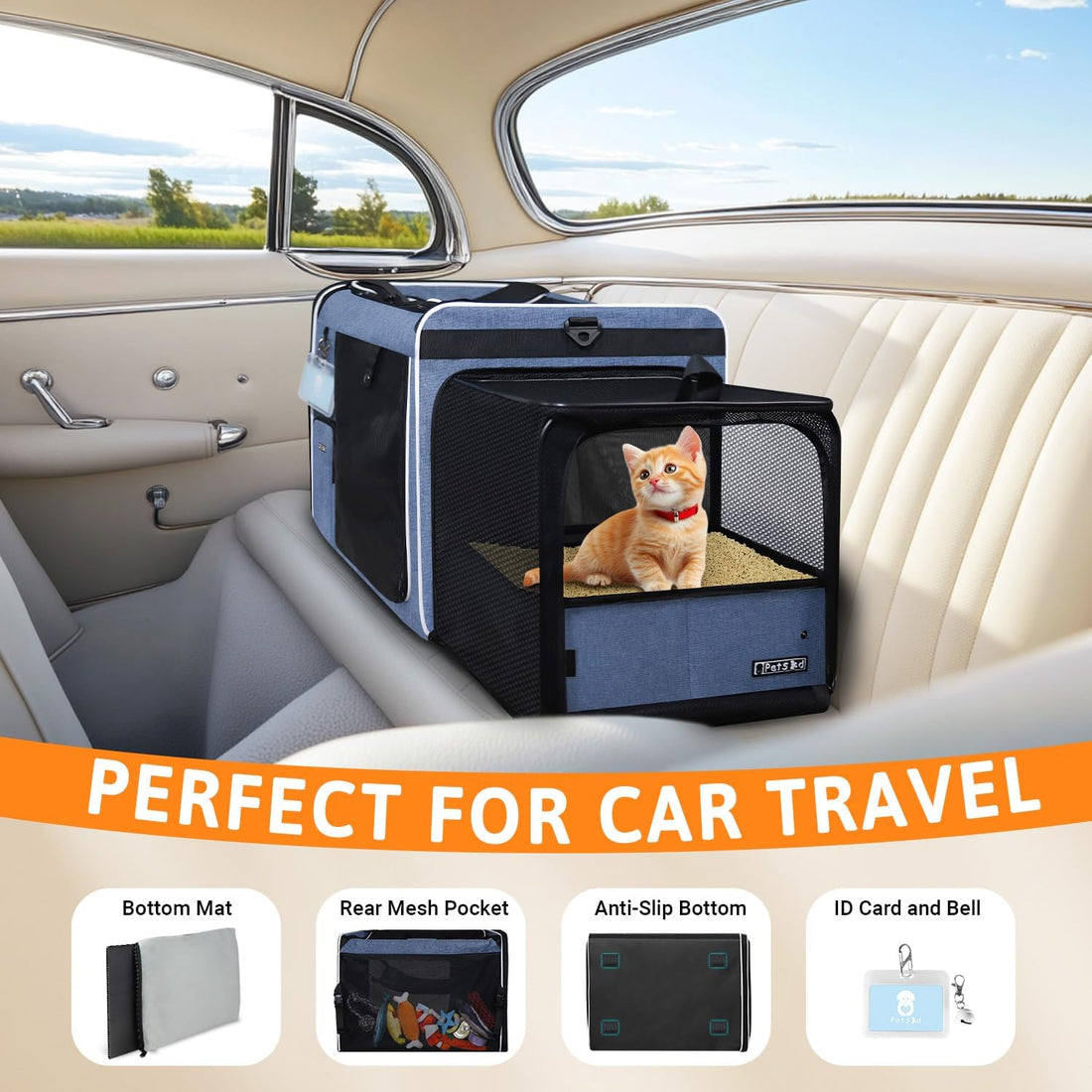 Petskd Side Expandable Extra Large Cat Carrier with Litter Box