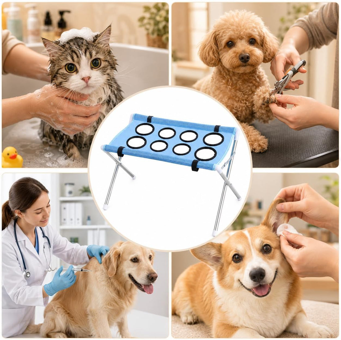 Portable Pet Grooming Sling, Elevated Dog Bathing Tub with Holes