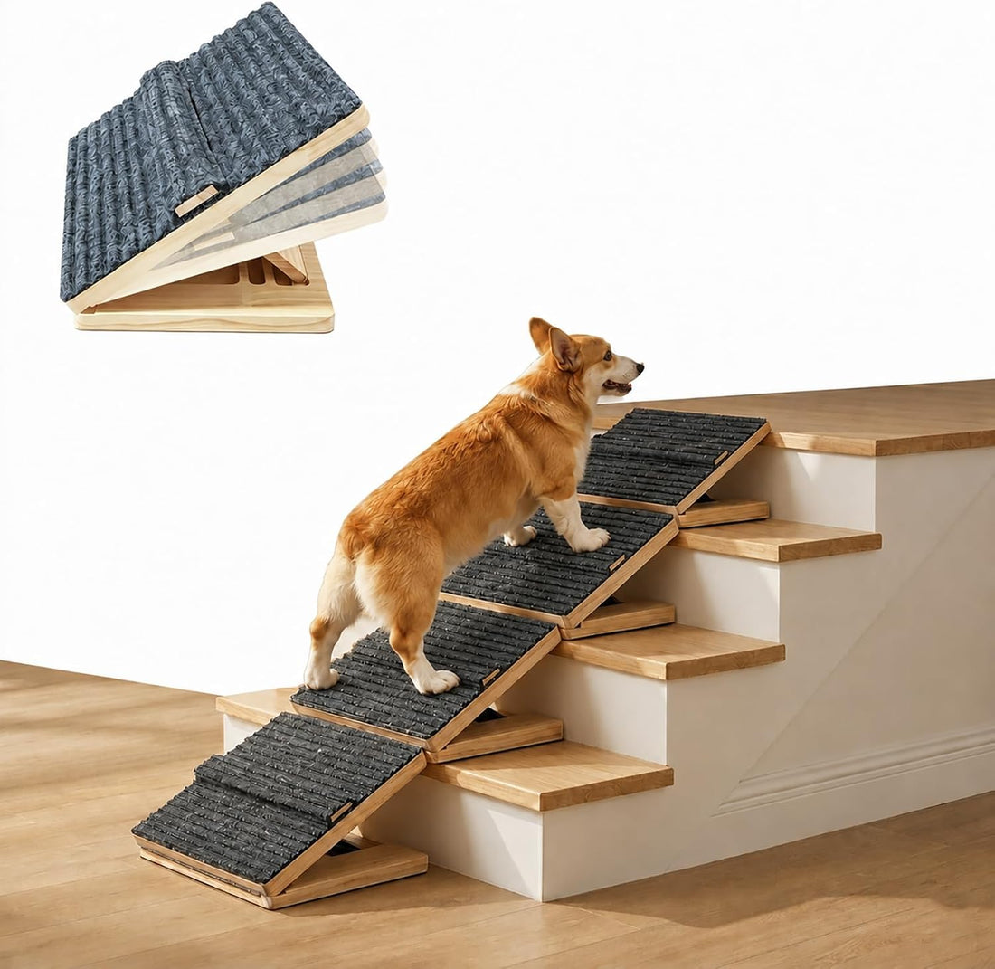 Dog Ramp for Indoor Stairs Porch Steps, 2 Pack Foldable Wooden