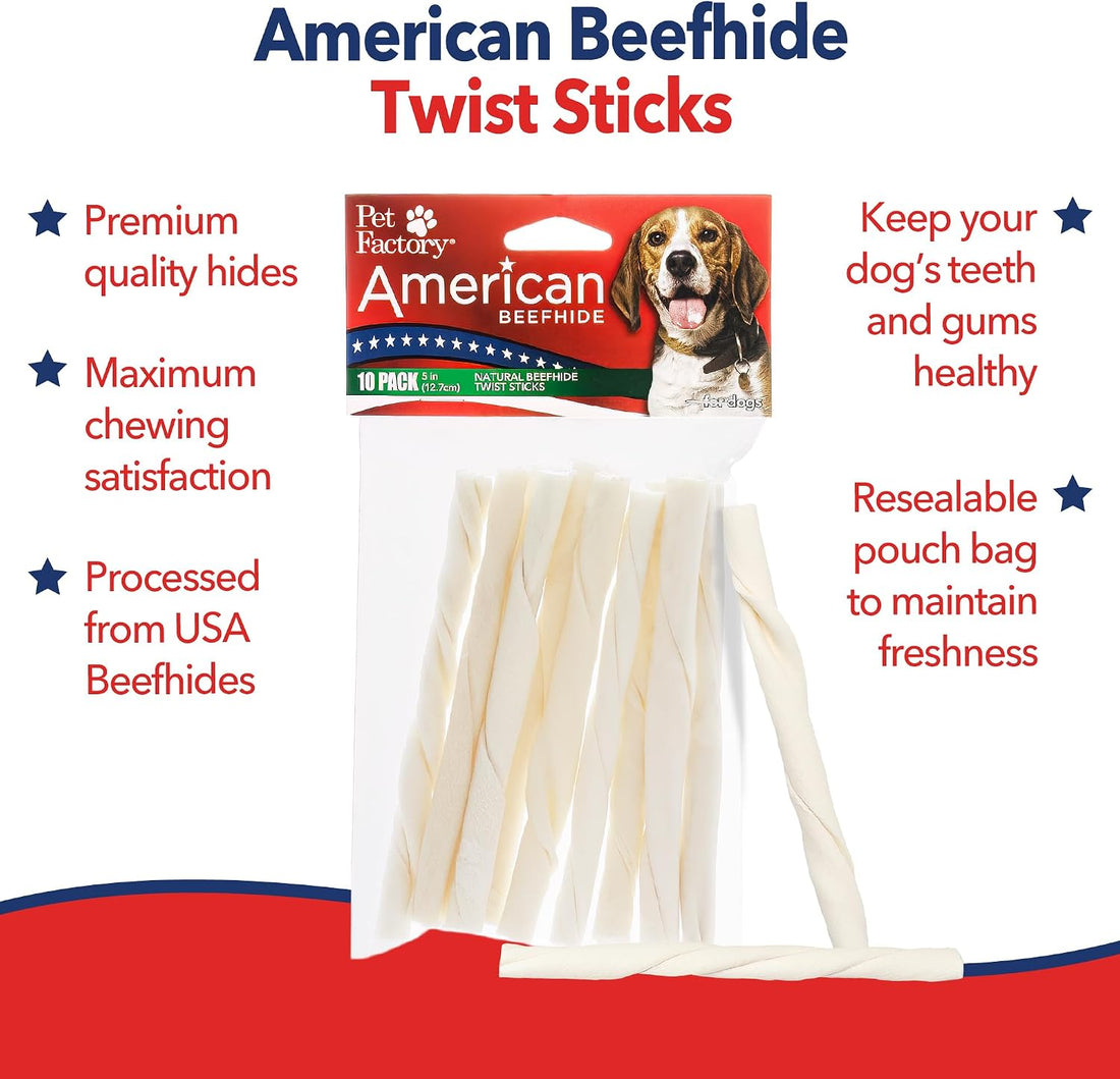 Pet Factory American Beefhide 5" Twist Sticks Dog Chew Treats