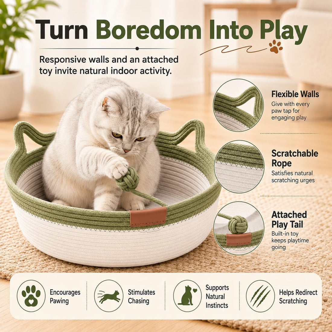 Instinct Basket for Cats - Stimuli Handwoven Cotton Rope Enrichment