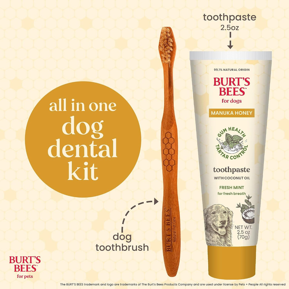 Burt's Bees Manuka Honey Fresh Mint Dog Dental Kit, 2.5 Oz