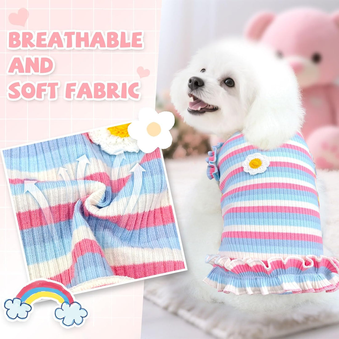 XGDMEIL 2 Pack Cute Striped Small Dog T Shirts Soft Cotton Girl Dog