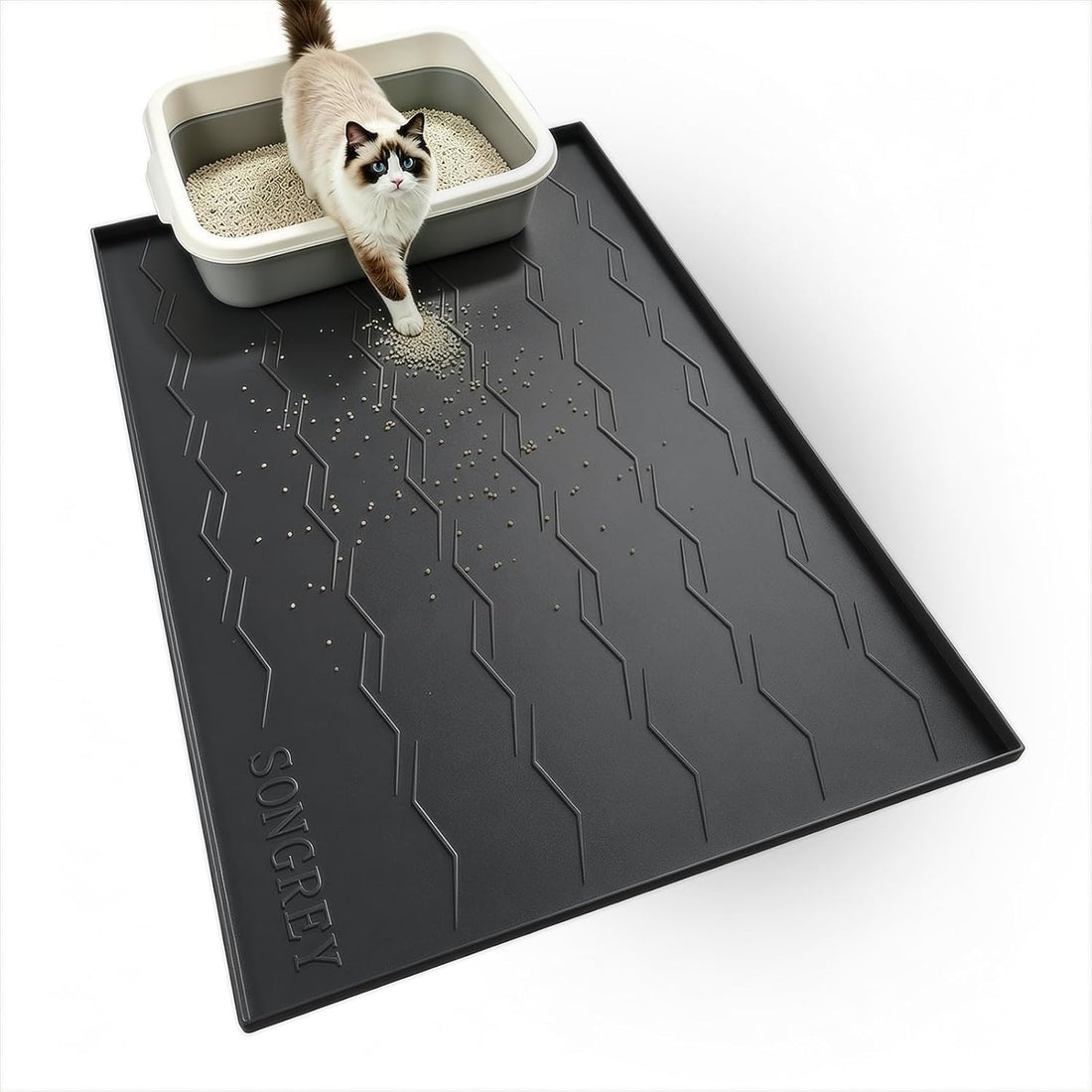 Songrey Silicone Cat Litter Mat 34" x 22", Large Litter Trapping Mat