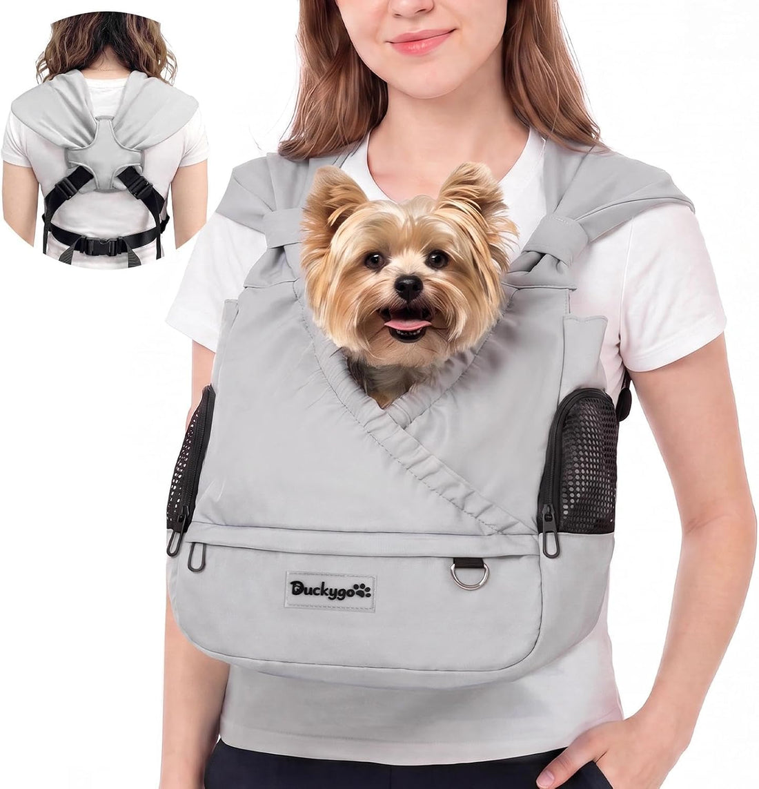 Small Dog Sling Carrier, Hands-Free, Gray, 4-13Lbs