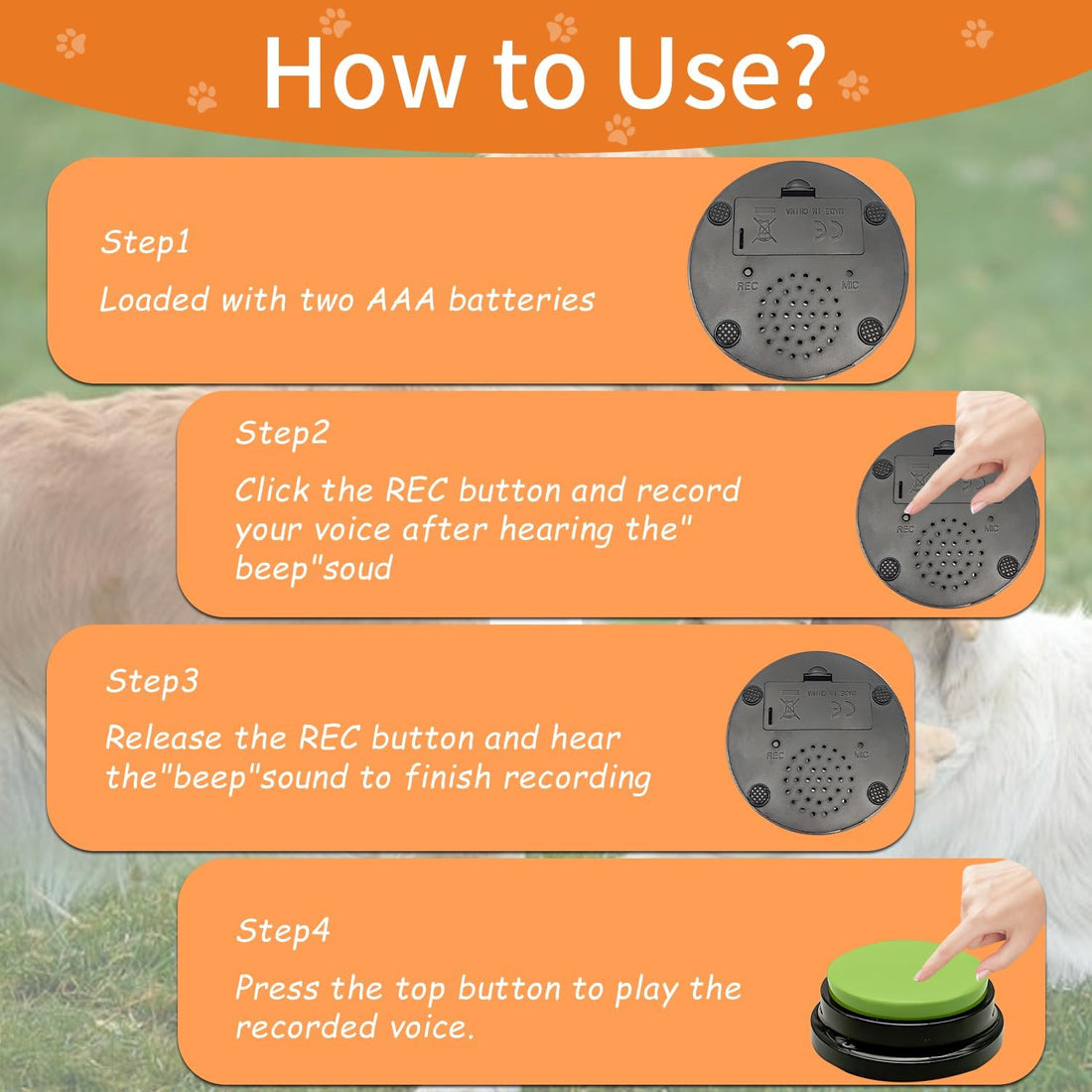 RIBOSY Set of 6 Recordable Buttons with Rubber Mat and 50 Training