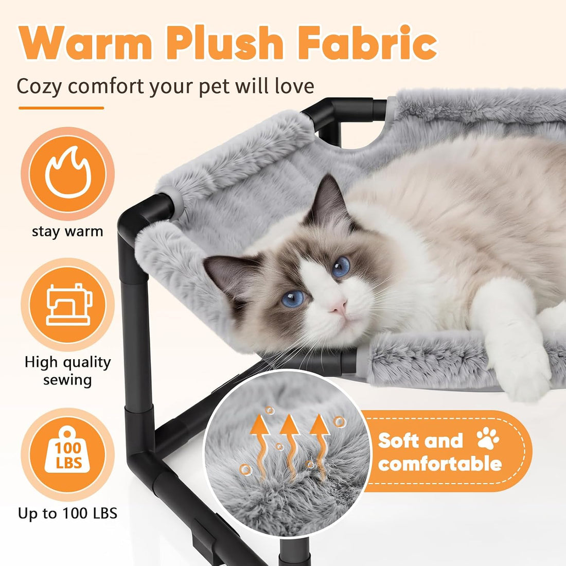 Elevated Cat Hammock Bed, Hexagon Raised Cat Bunk Bed Swing Cot Chair