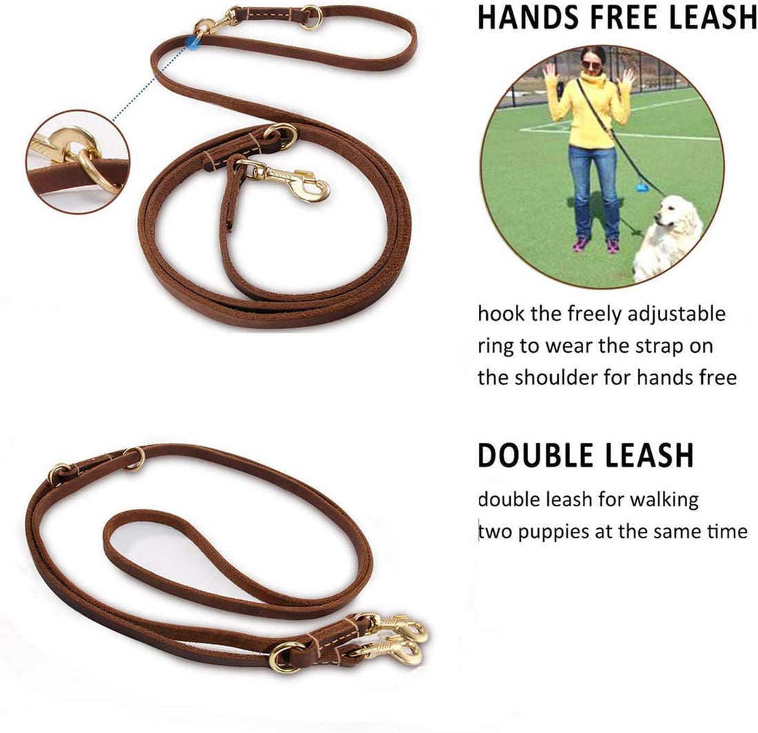 Multi Function 8ft Leather Dog Leash