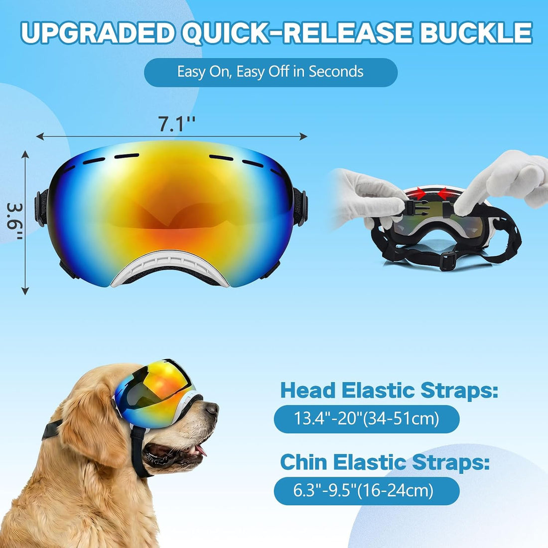 Dog Goggles UV Protection for Medium Large Breeds Rainbow PC Lens