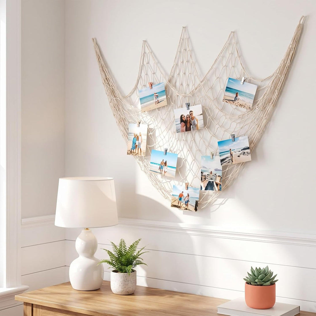 2 Pcs Fish Net Decorations, Natural Cotton Fishing Net Decor