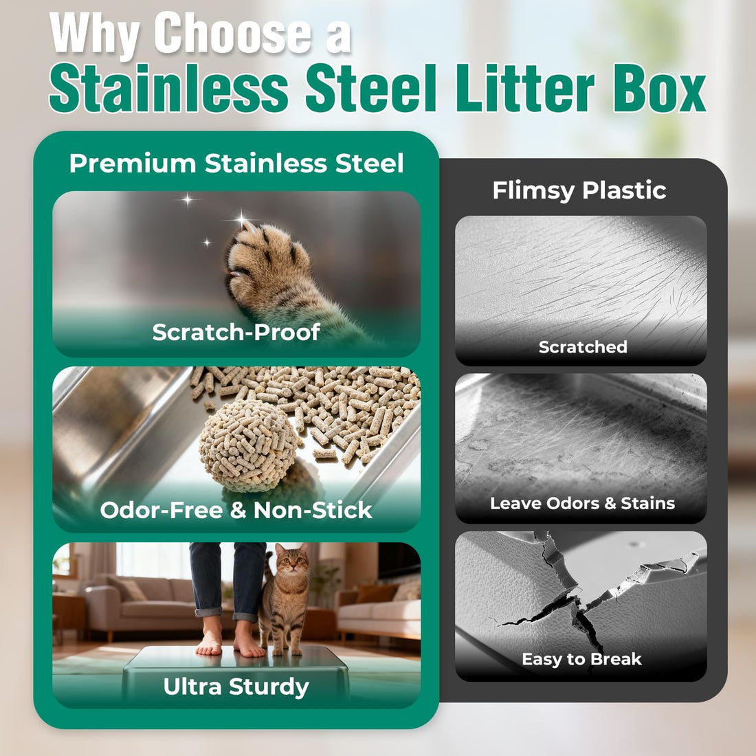 OROLEY 2PACK Stainless Steel Litter Box with High Sides Lid