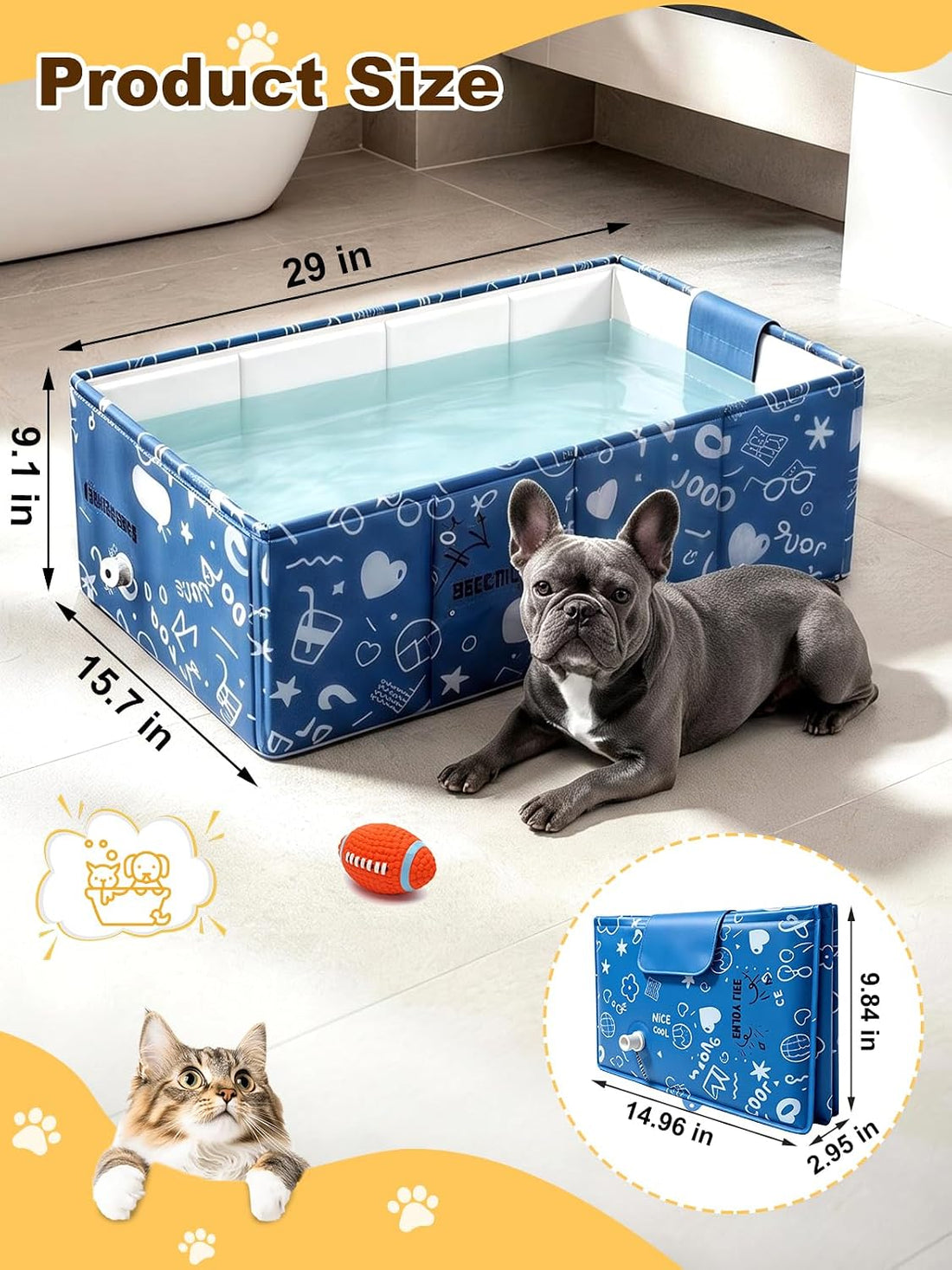 CHEERON Collapsible Dog Bathtub Non-Slip Pet Bath Tub Puppy Wash