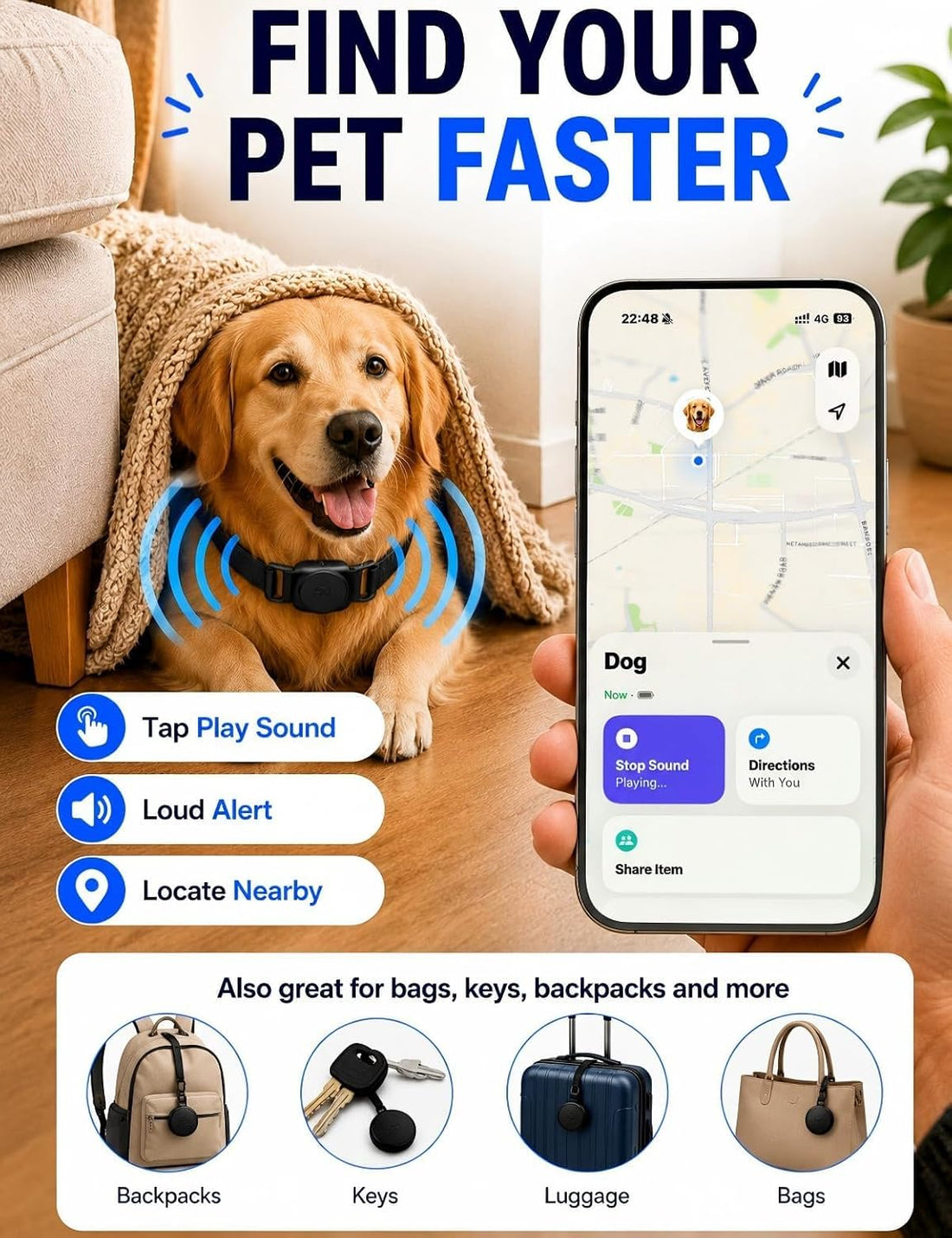GPS Dog Tracker Collar Pet Finder Tag