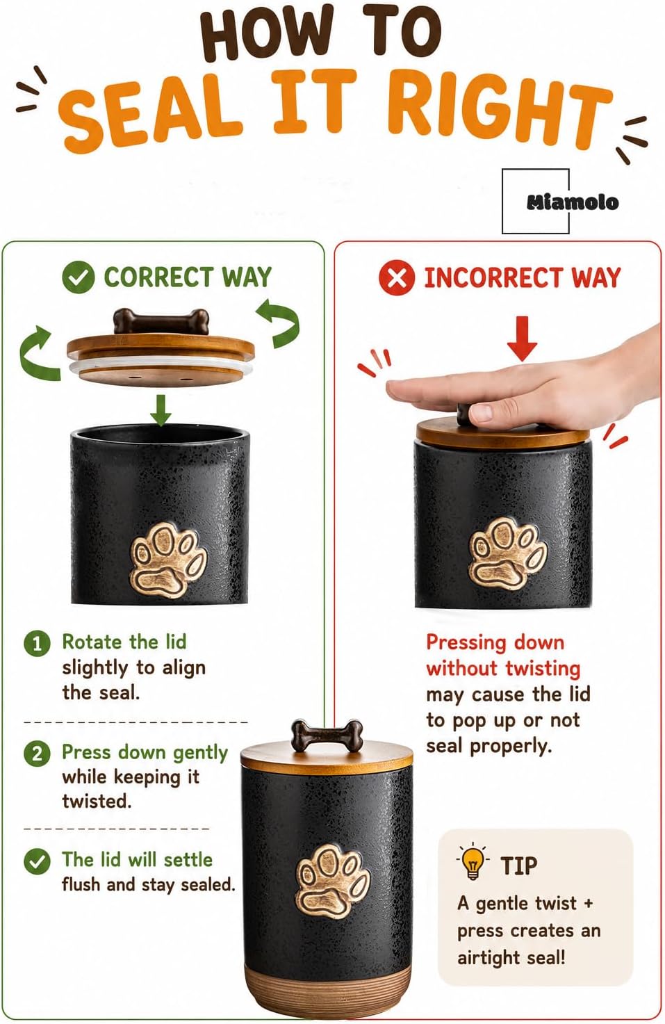 Miamolo Dog Treat Container with Lid