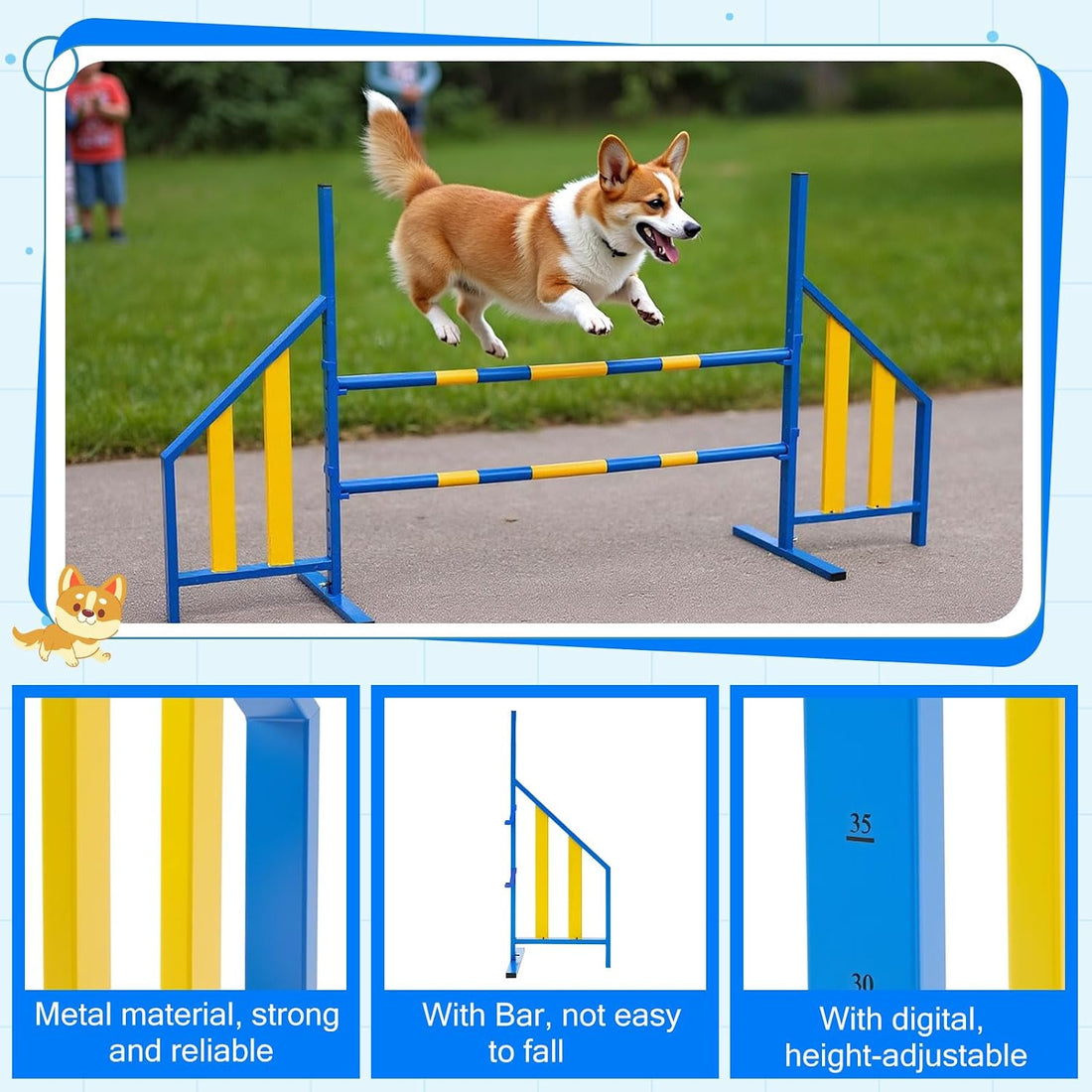Seenelling Dog Agility Jump with Wing Bars, Adjustable Metal Hurdle