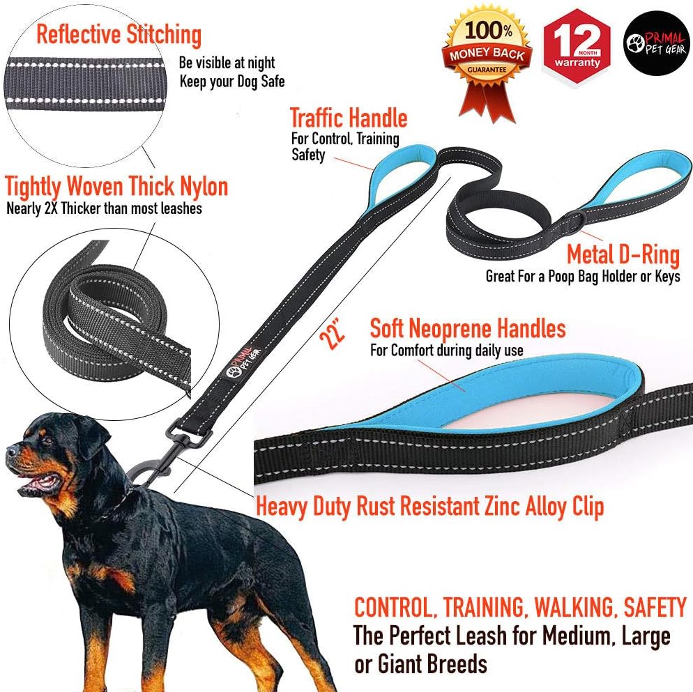 Primal Pet Gear Dog Leash 6ft Long,Traffic Padded Two Handle,Heavy