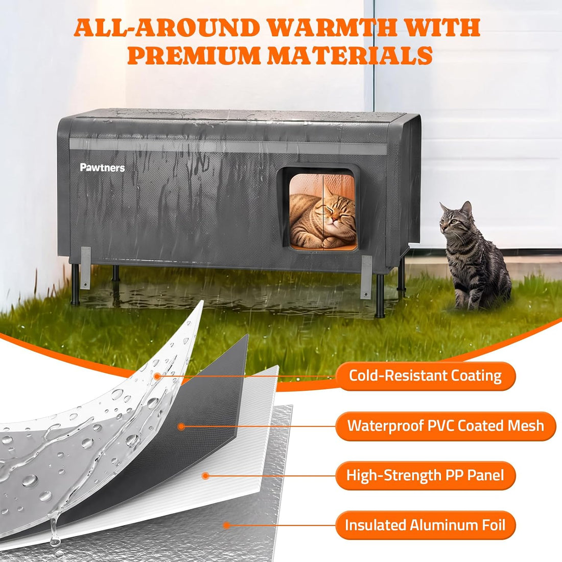 Pawtners 32'' XXL Heated Outdoor Cat House for Outside feral Cats