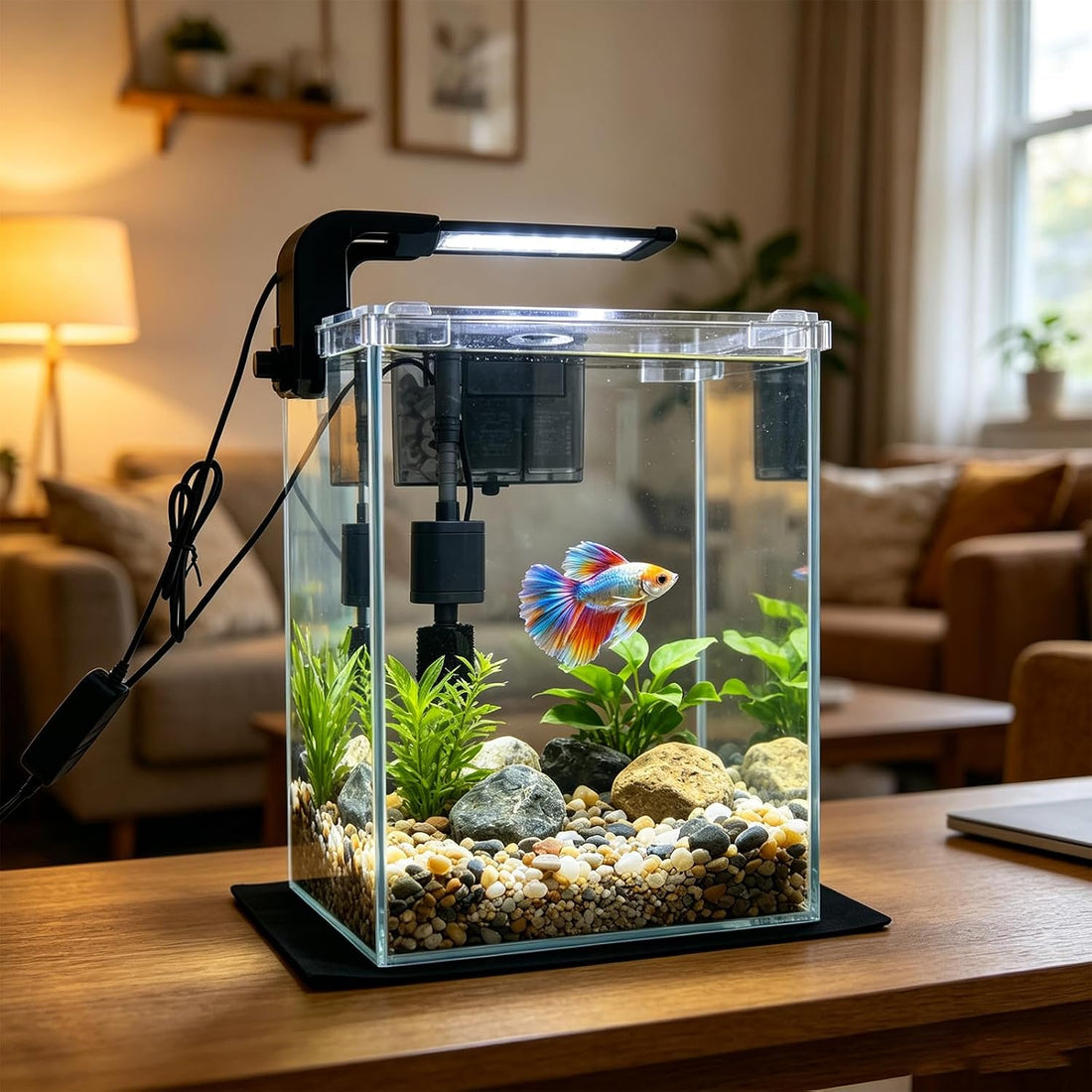 2 Gallon Betta Fish Tank with Filter and Light