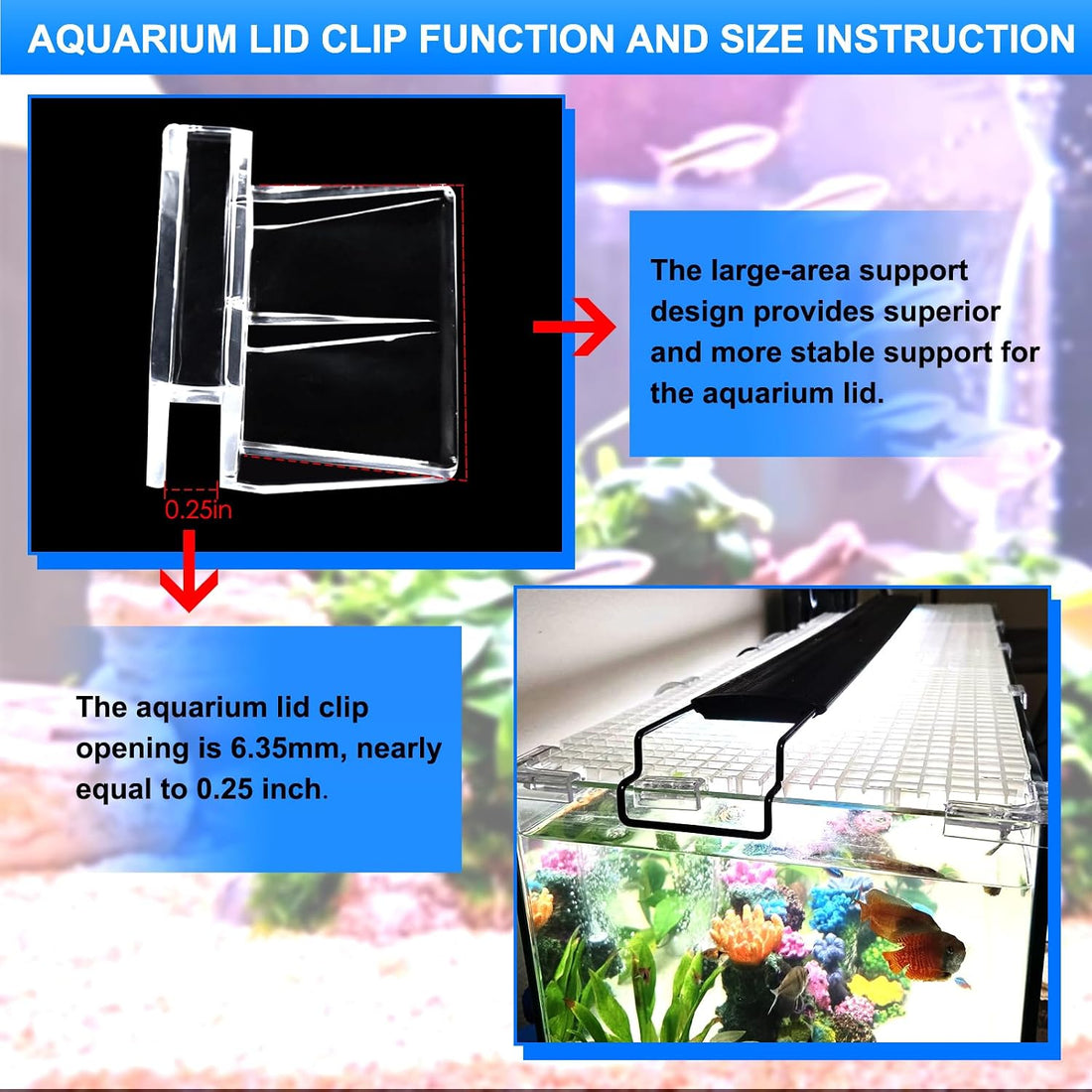 NestBasics 6pcs Transparent Aquarium Lid Clips,Rimless Fish Tank