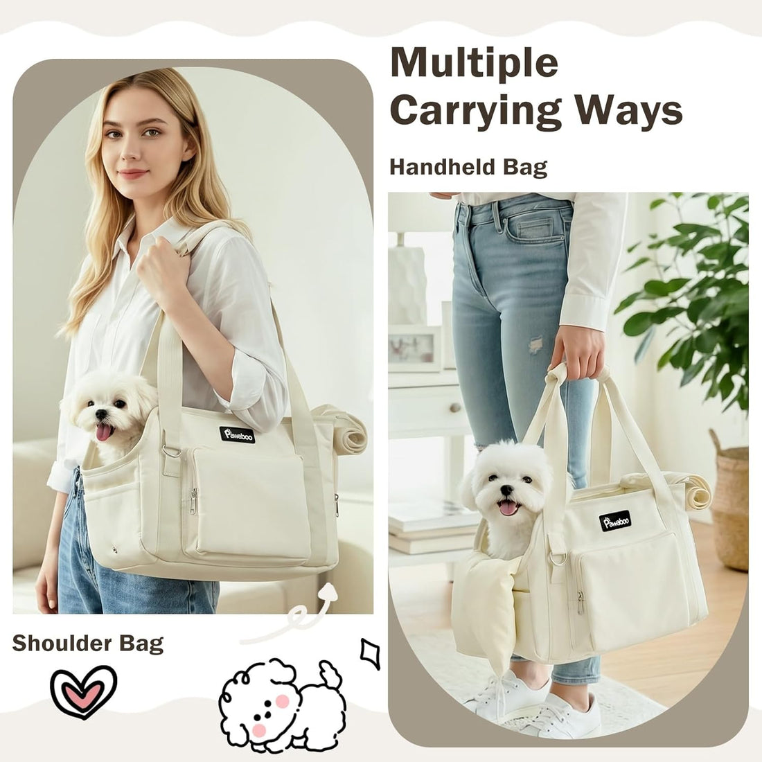 Pawaboo Dog Purse Carrier, Airline Approved Soft Sided Pet Carrier