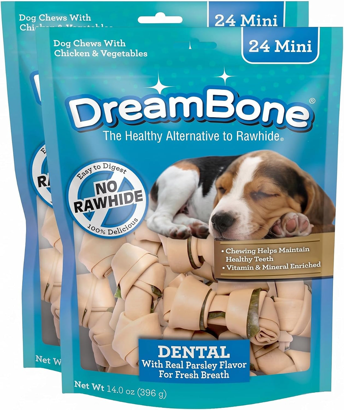 DreamBone Dental Mini Bones Rawhide-Free Dog Treats, 24 Count