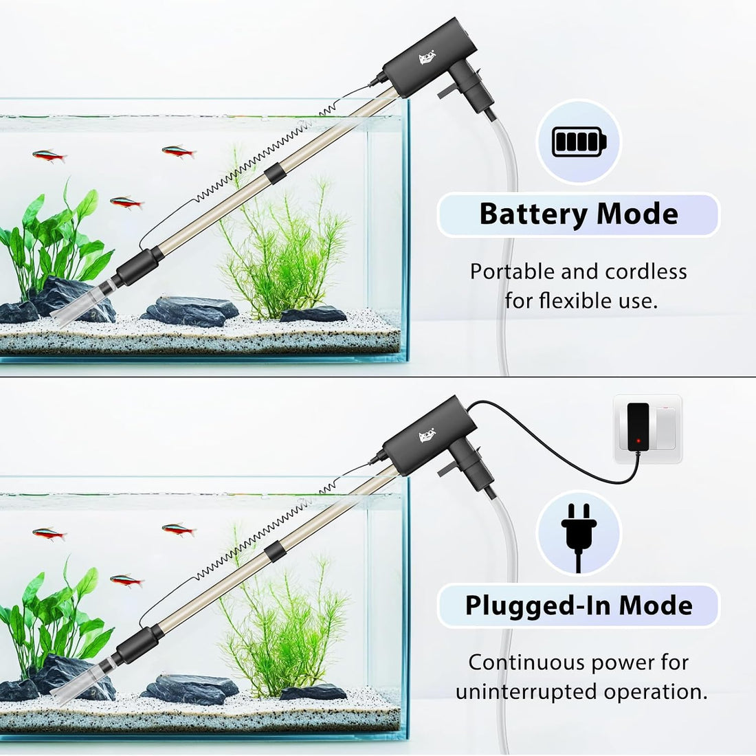 AQQA Aquarium Vacuum Gravel Cleaner, 20W, 480GPH