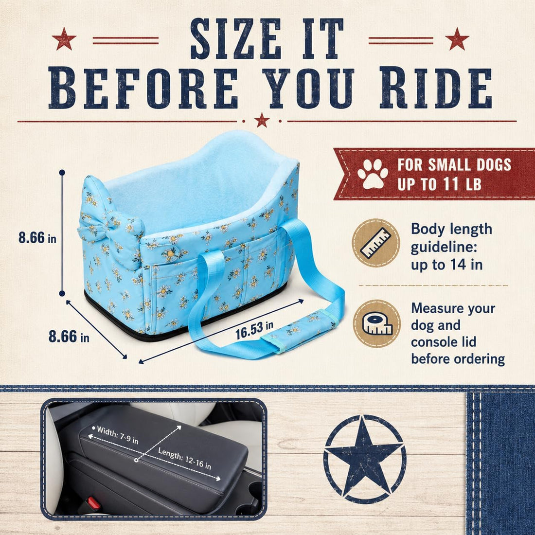 Console Dog Car Seat Up to 11lbs