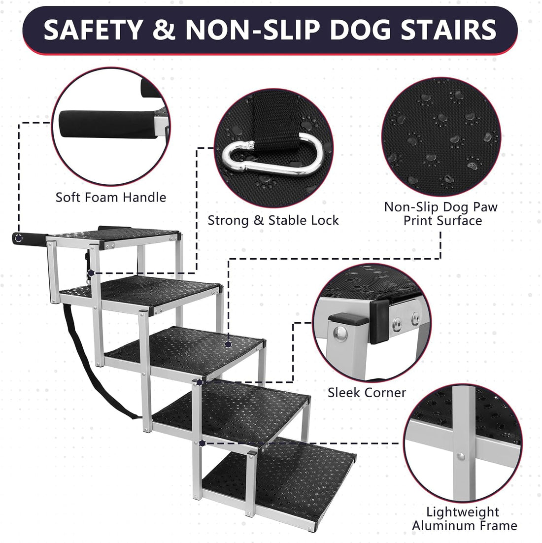 PENSUN Dog Stairs with Nonslip Surface Portable Folding Pet Ramp