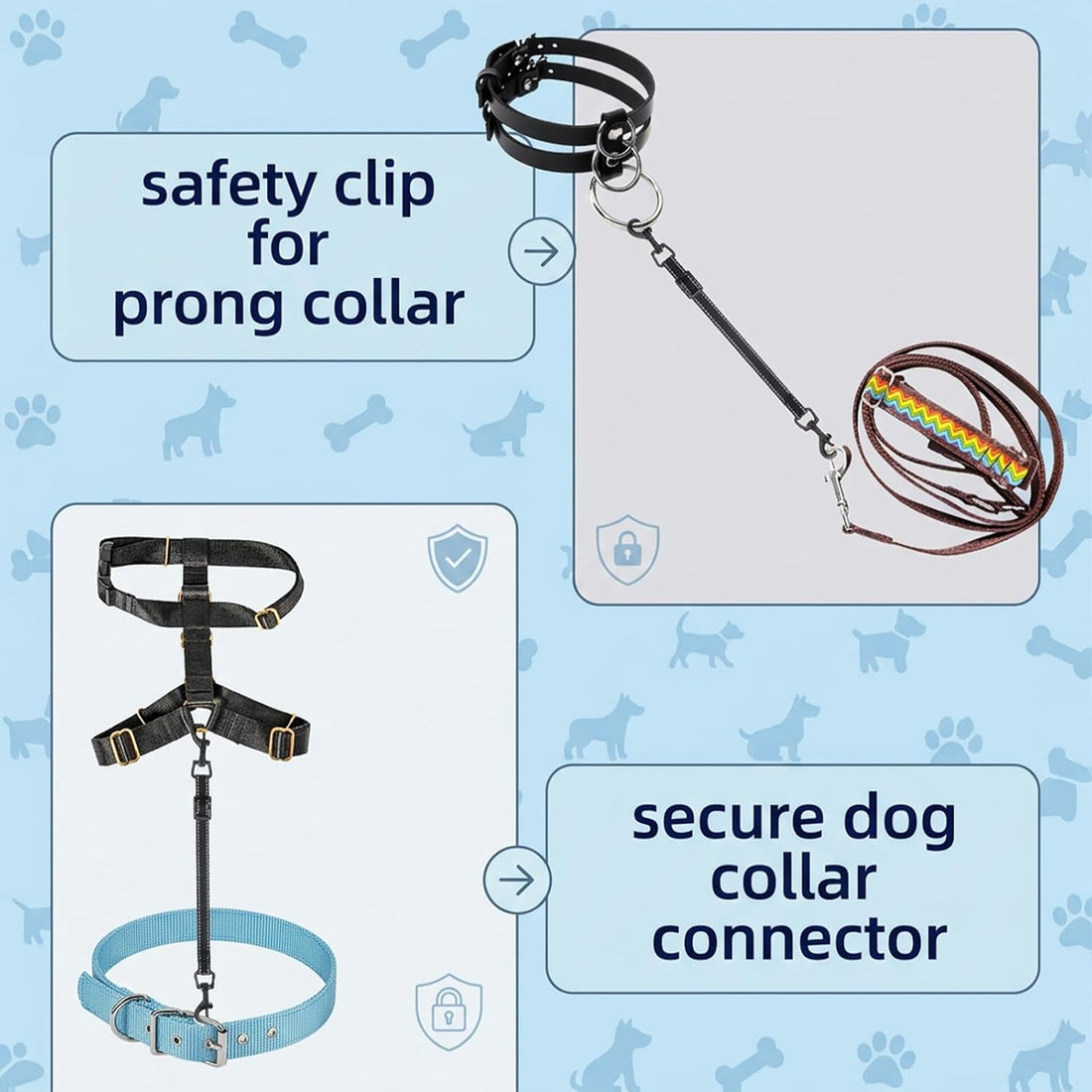 Amabro 2PCS Double-End Safety Clips Adjustable Dog Collar Backup