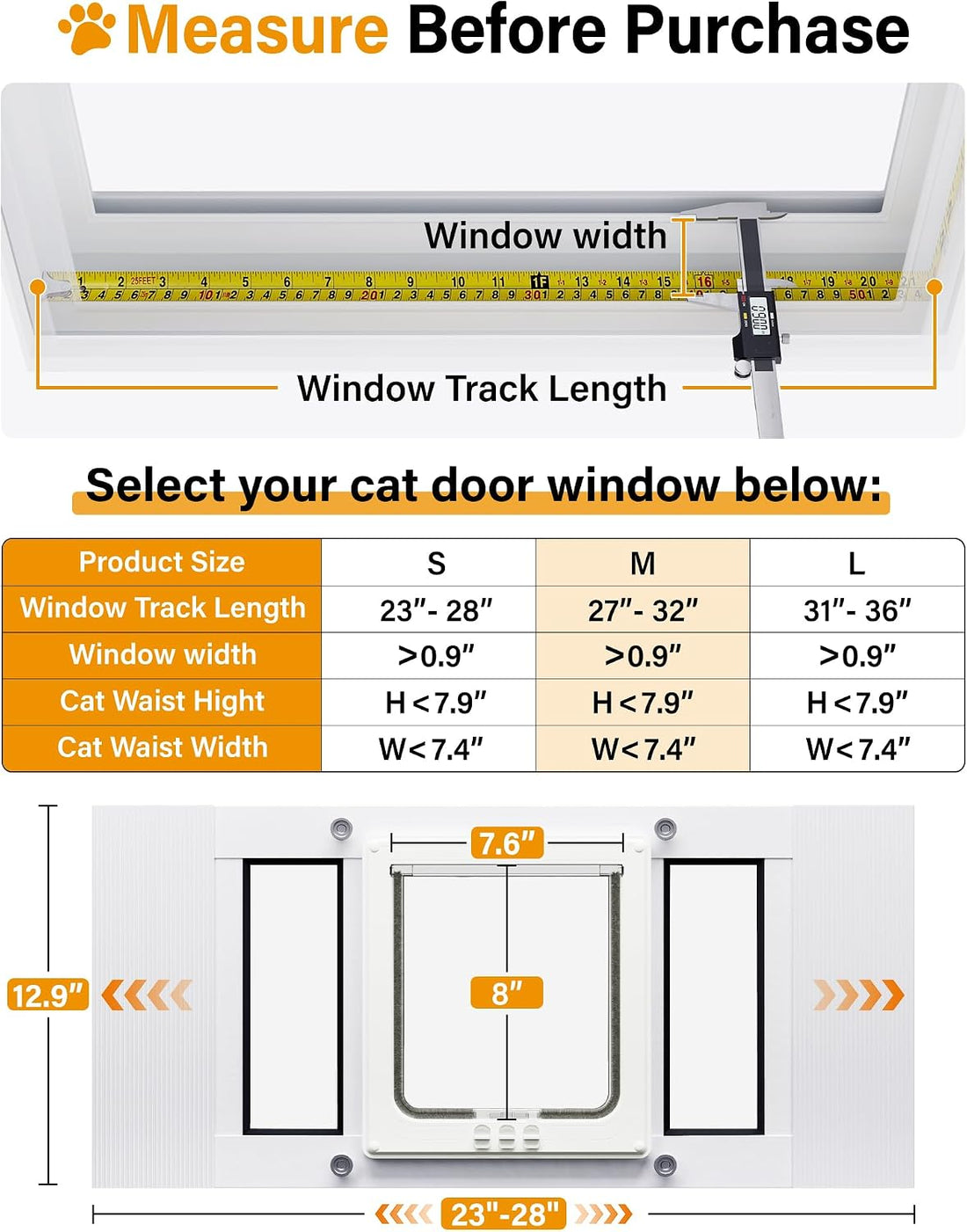31"-36" Cat Door for Window, Flap Pet Door Fit Window Insert
