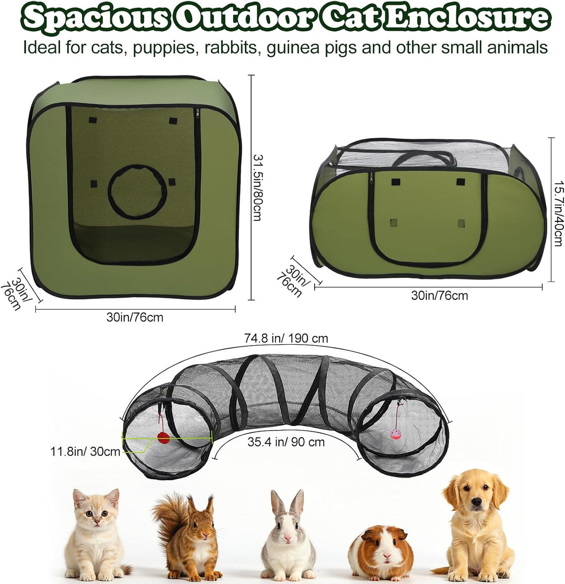 Cat Playpen, 3-in-1 Pop-up Outdoor Cat Enclosure