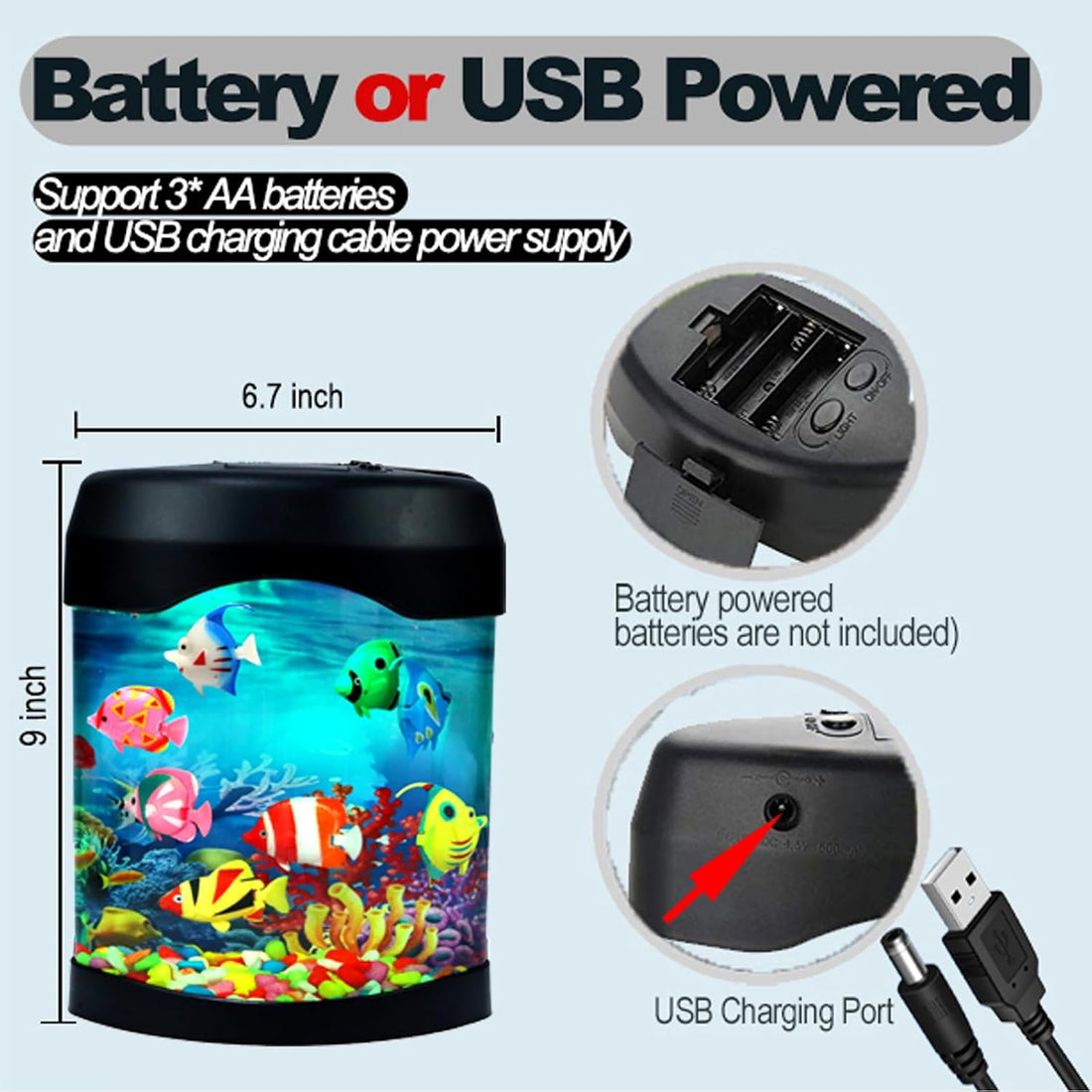 Fake Fish Tank Night Light, 6 Color Changing Aquarium Lamp with 8