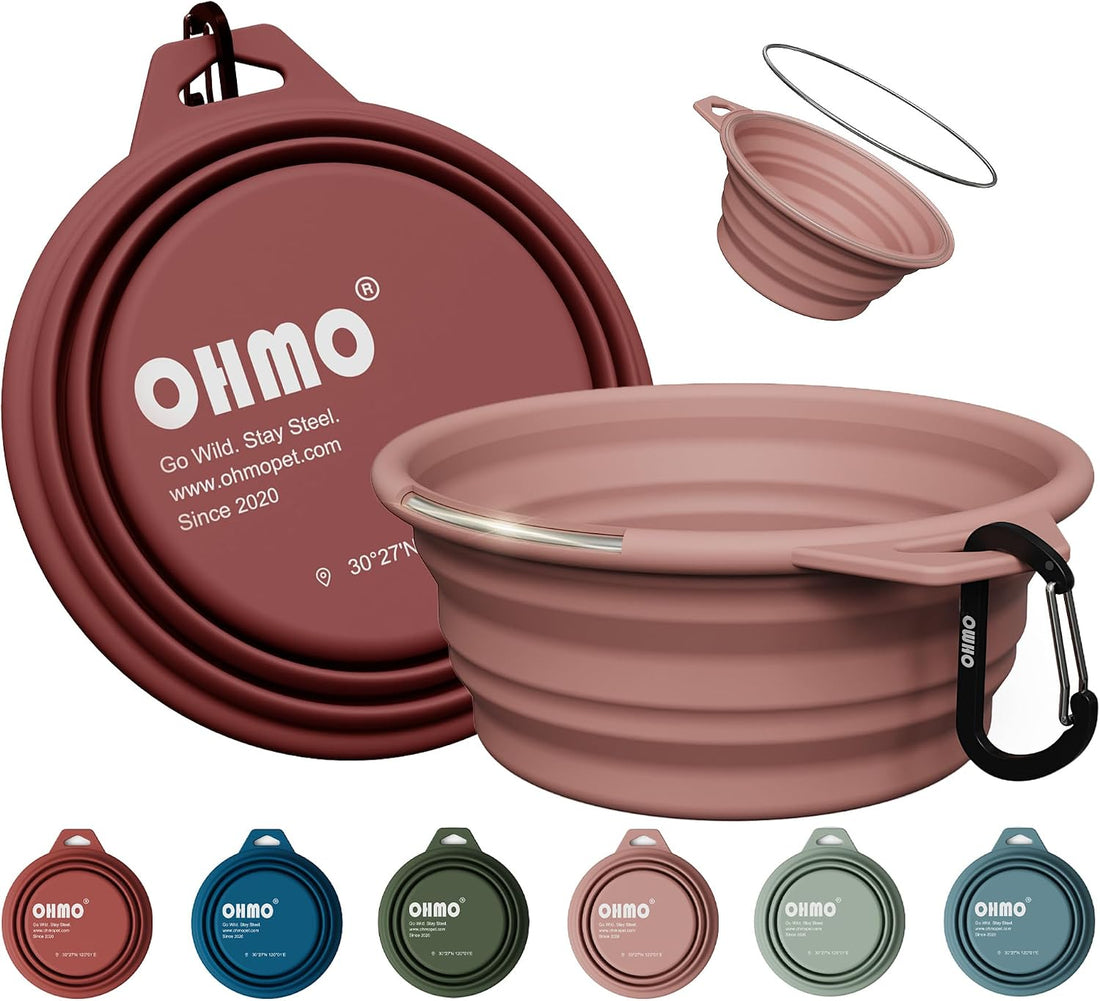 OHMO Collapsible Dog Bowls for Pet Travel, 12oz, 2pcs, Coral&Brick Red