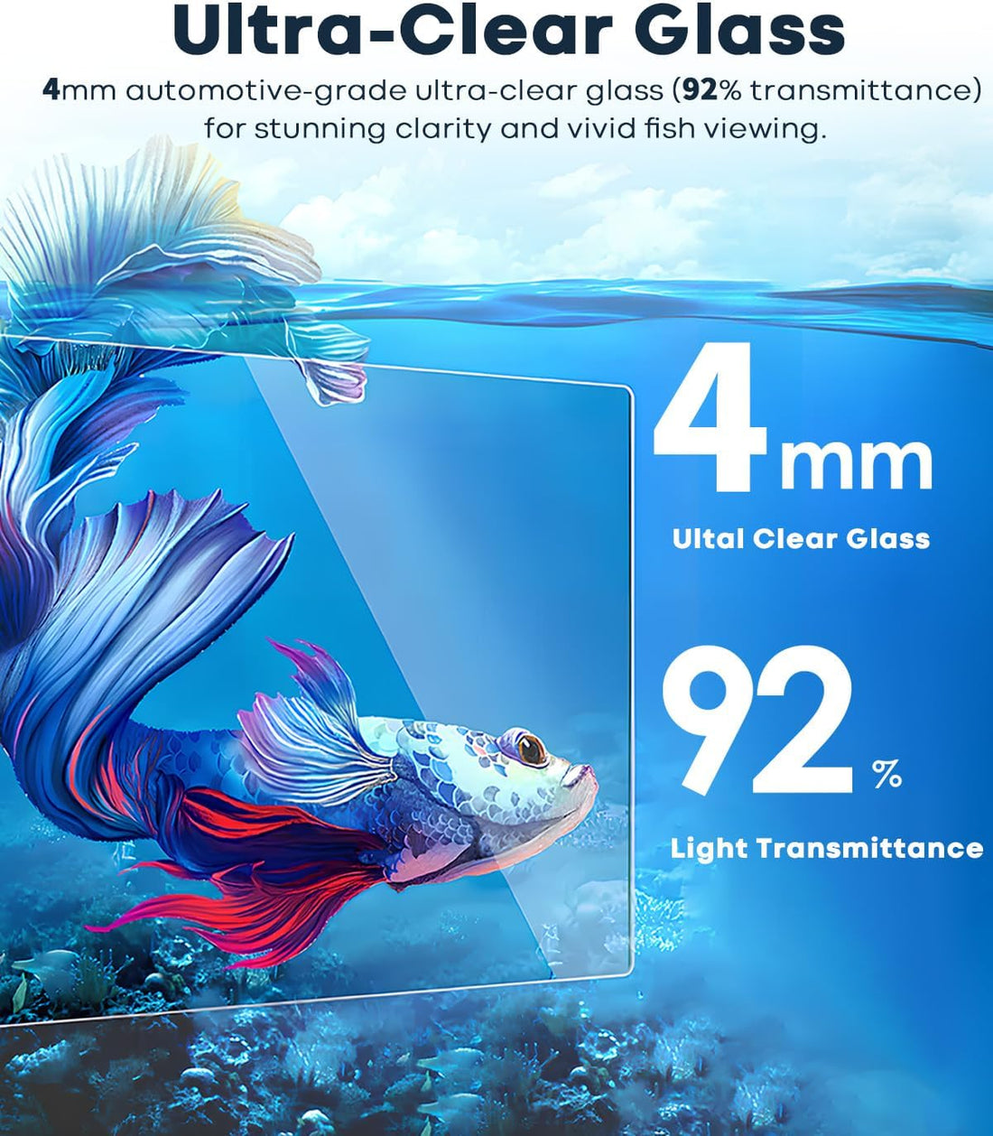 1.25 Gallon Fish Tank Small Glass Aquarium Kit Starter Set Dark